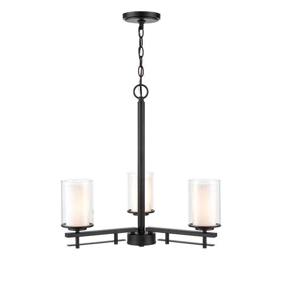 Millennium Lighting 3 Light Chandelier, Black/Clear/Etched White - 5513-MB