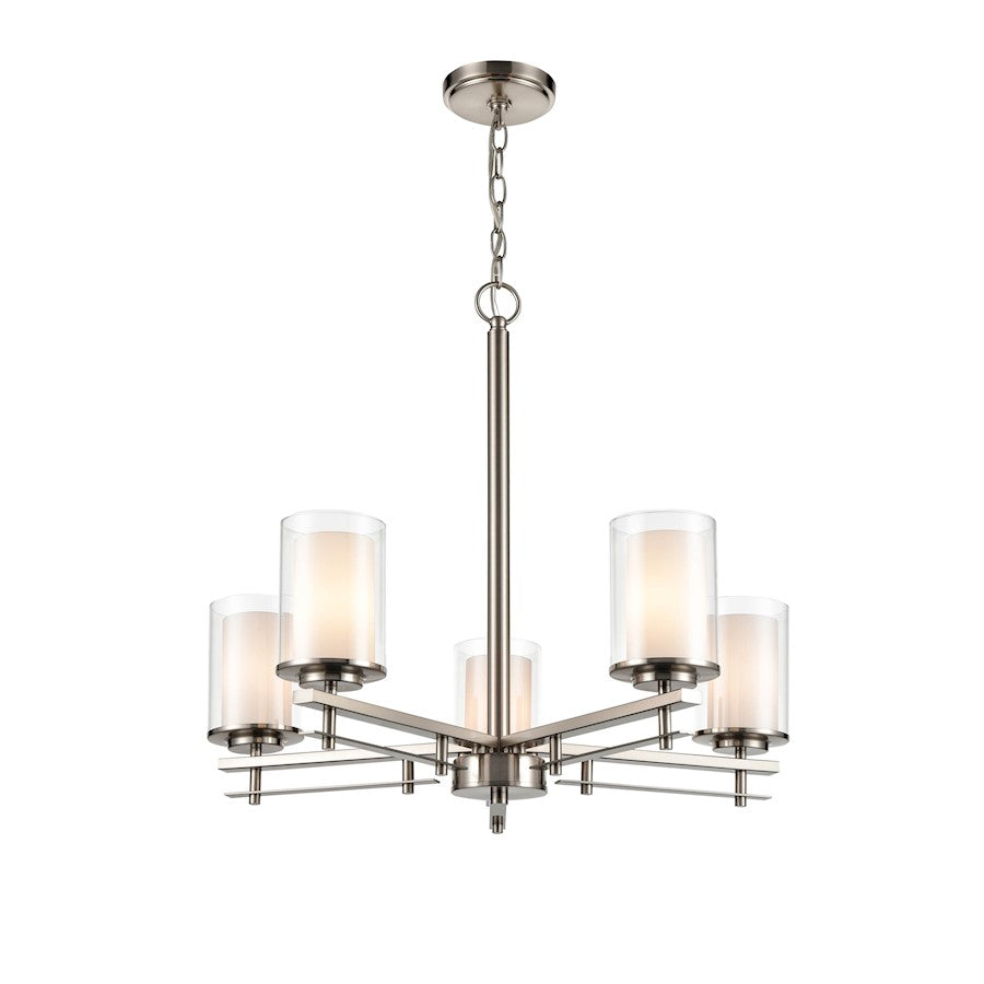 Millennium Lighting 5 Light Chandelier, Nickel/Clear/Etched Whit - 5515-BN