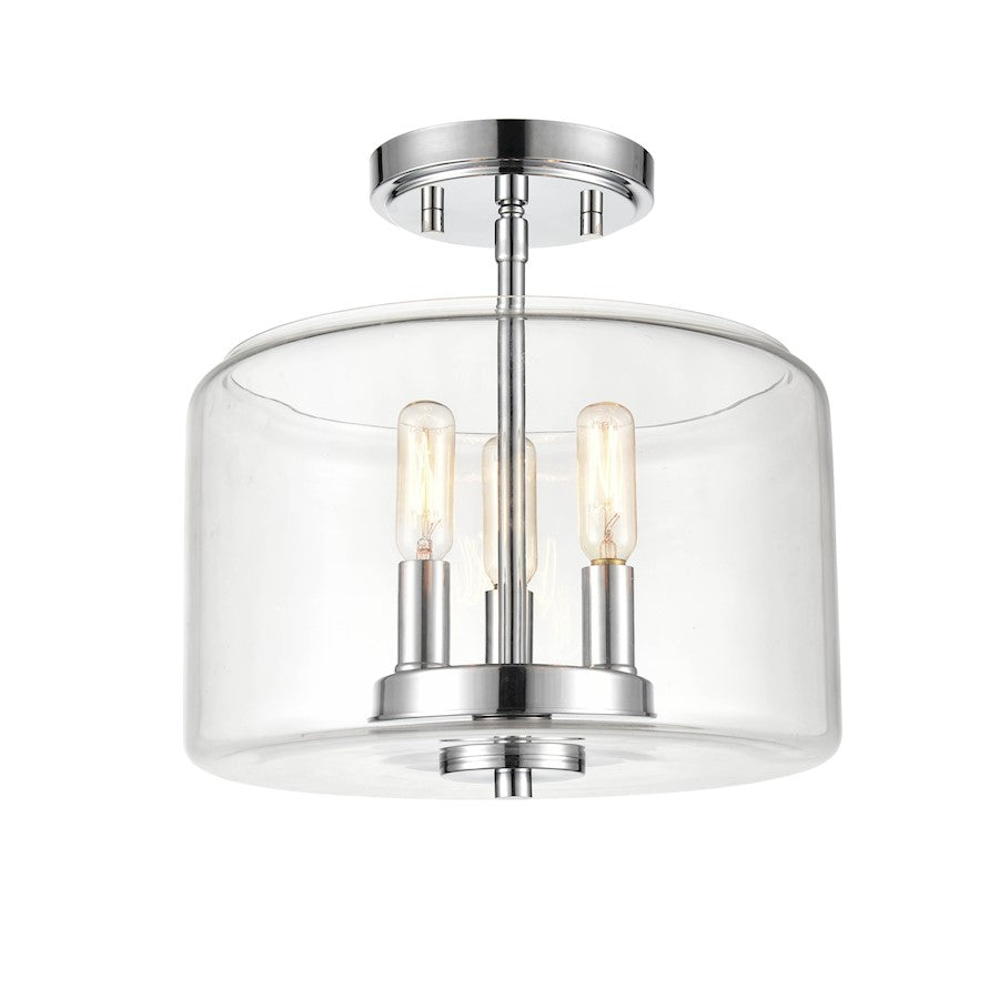 Millennium Lighting Asheville 3 Light Semi-Flush Mount, Chrome/Clear - 6923-CH