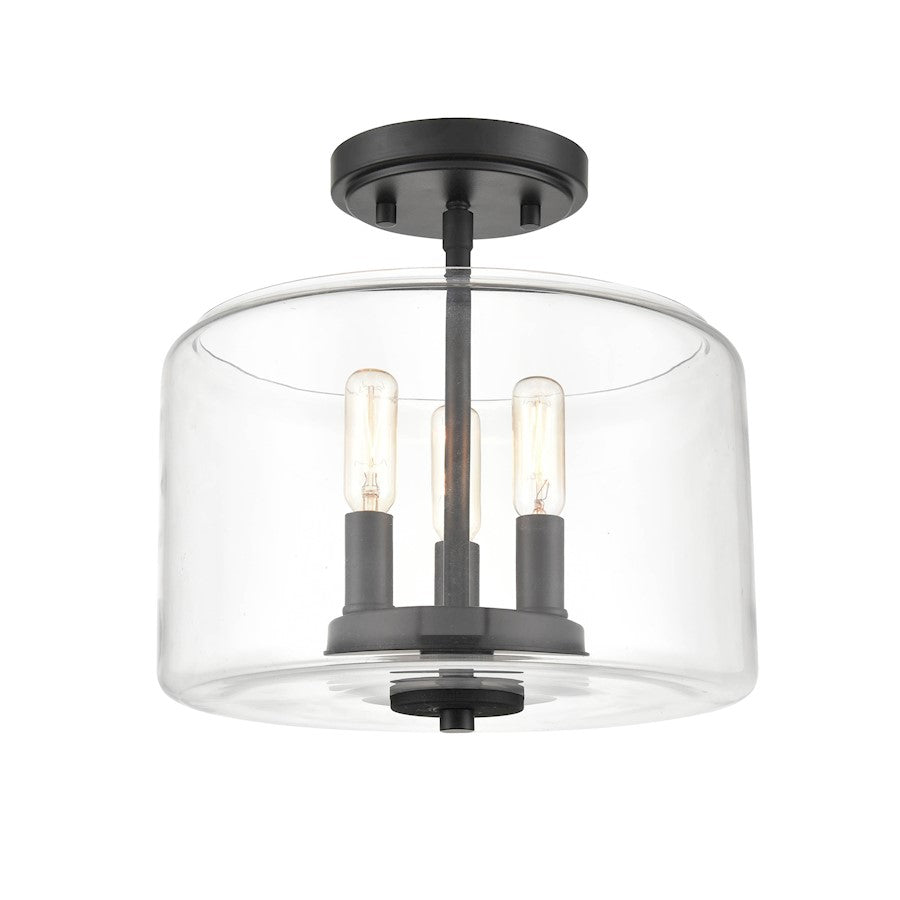 Millennium Lighting Asheville 3 Light Semi-Flush Mount, Black/Clear - 6923-MB