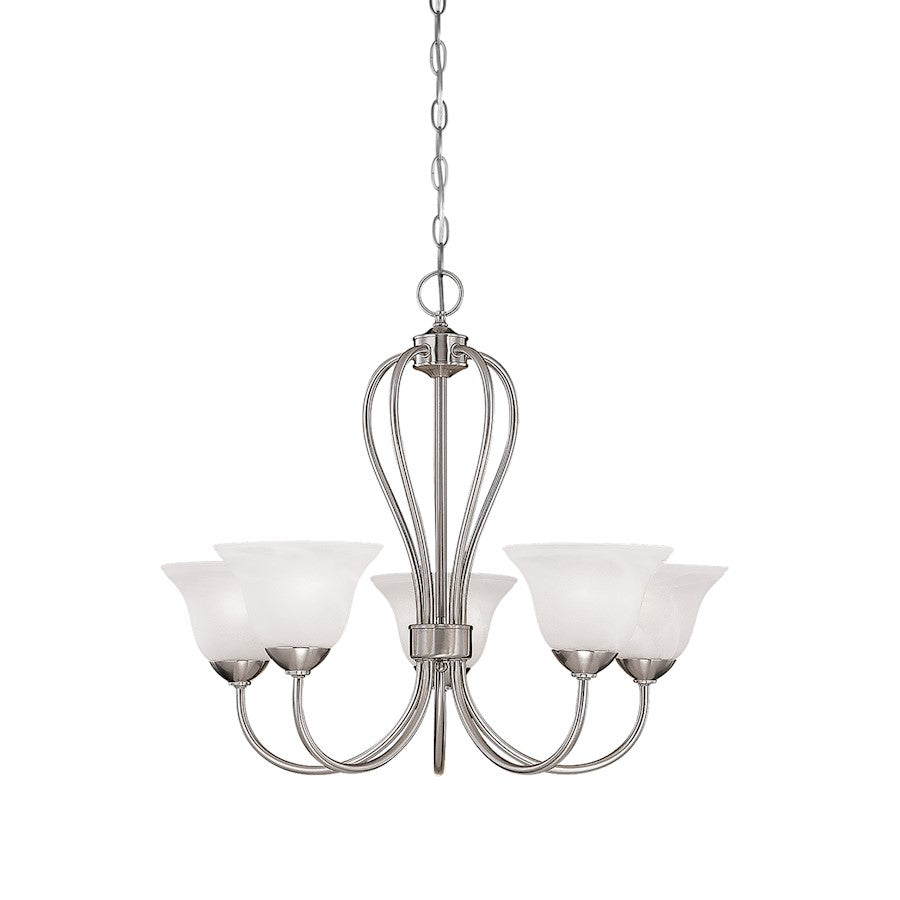 5 Light Chandelier, Satin Nickel