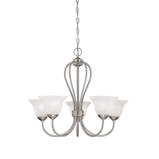 5 Light Chandelier, Satin Nickel