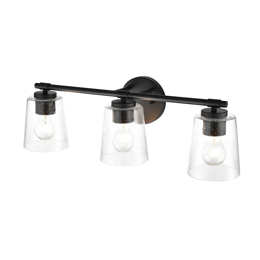 Millennium Lighting 3 Light 24.5" Vanity, Matte Black/Clear Seeded - 8113-MB