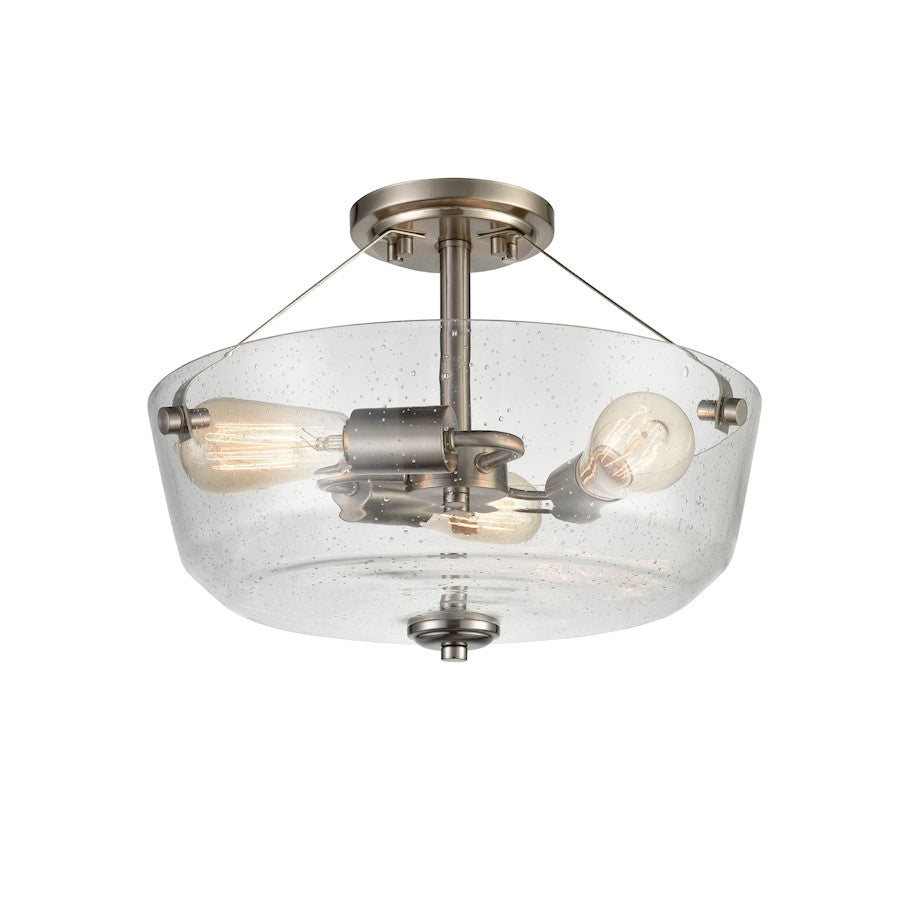 Millennium Lighting 3 Light Semi-Flush Mount, Nickel/Clear Seeded - 90083-BN