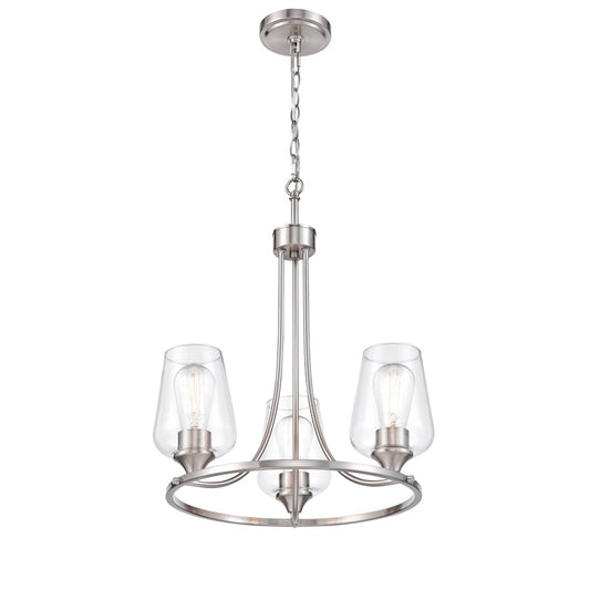 Millennium Lighting Ashford 3 Light Chandelier, Brushed Nickel/Clear - 9723-BN