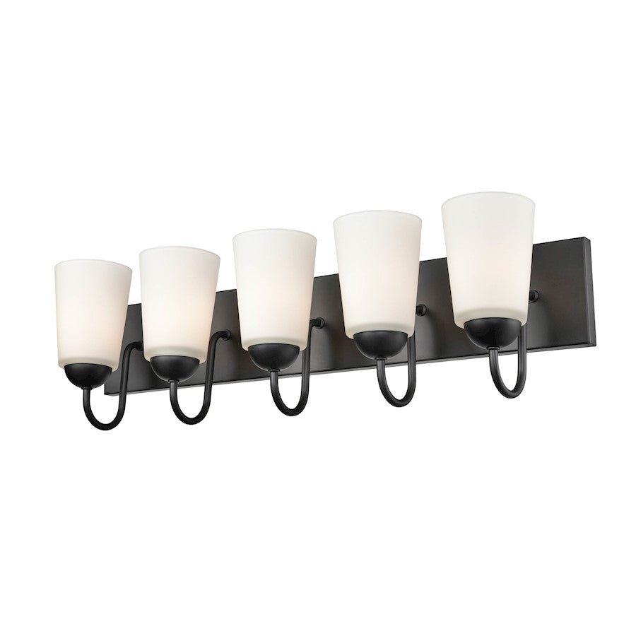 Millennium Lighting Ivey Lake 5 Light Vanity, Matte Black/Clear Seeded - 9815-MB