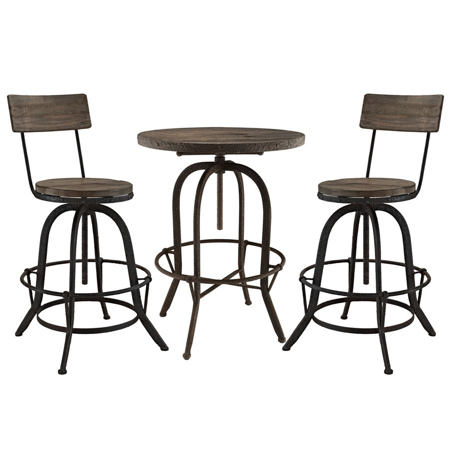 Modway Gather 3 Piece Dining Set w/ Procure Stools, Brown - EEI-1604-BRN-SET