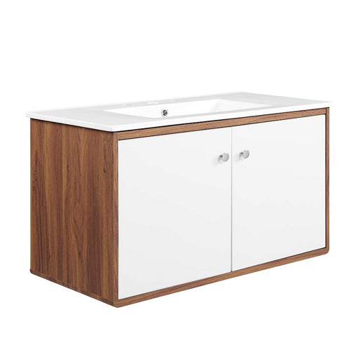 Modway Furniture Transmit 36" Bathroom Vanity, Walnut White - EEI-4434-WAL-WHI