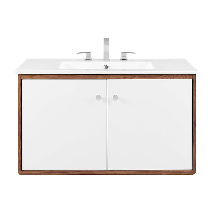 Modway Furniture Transmit 36" Bathroom Vanity, Walnut White