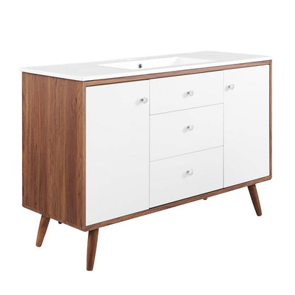 Modway Furniture Transmit 48" Single Sink Vanity, Walnut WH - EEI-4438-WAL-WHI