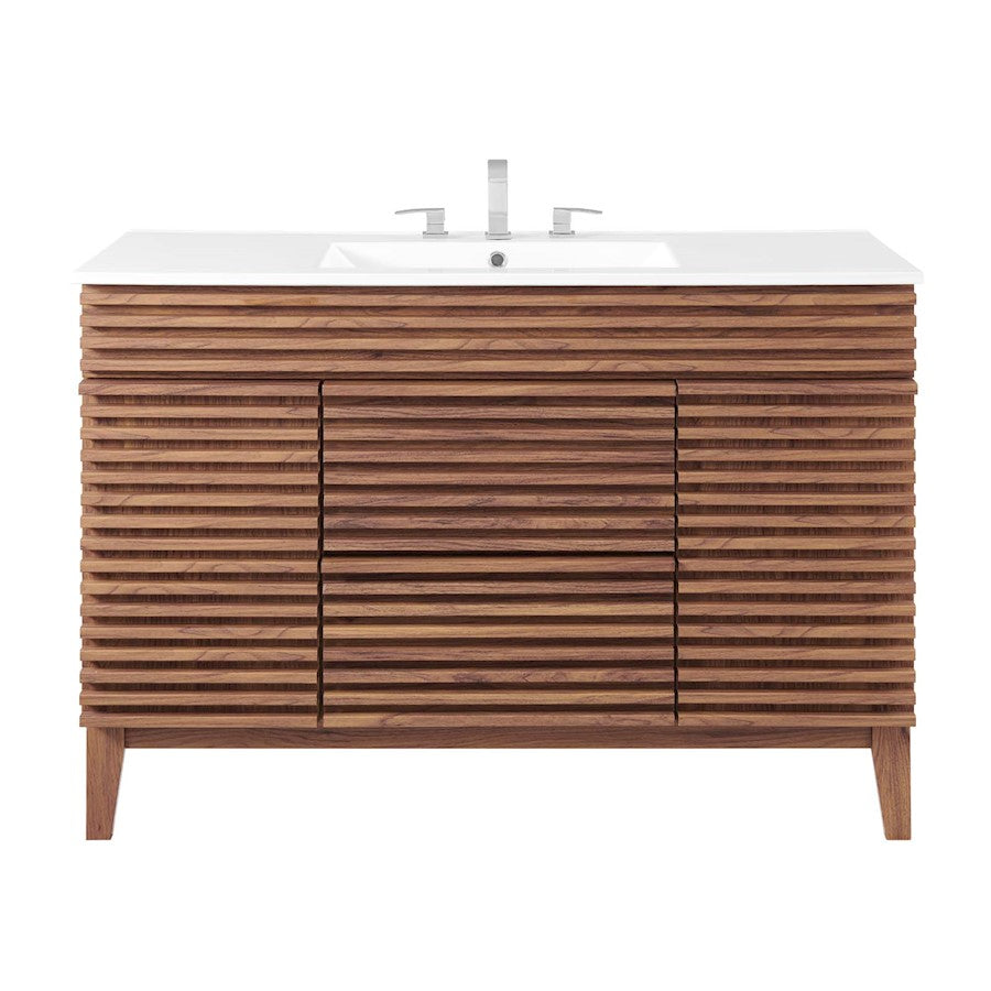 48" Single Sink Bathroom Vanity Light, Walnut White