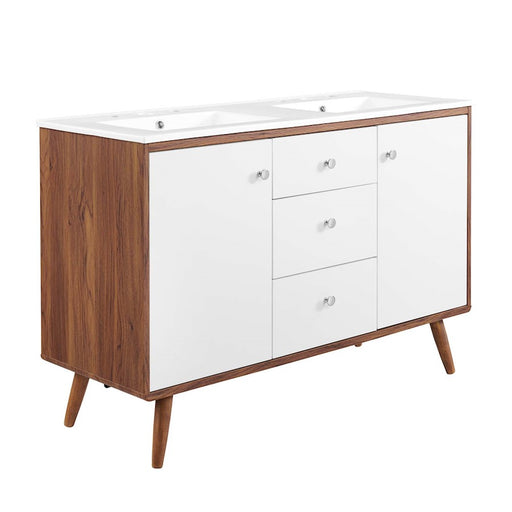 Modway Furniture Transmit 48" Double Sink Vanity, Walnut WH - EEI-4440-WAL-WHI