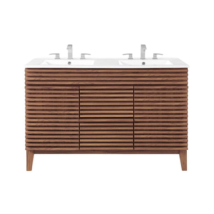 48" Double Sink Bathroom Vanity Light, Walnut White