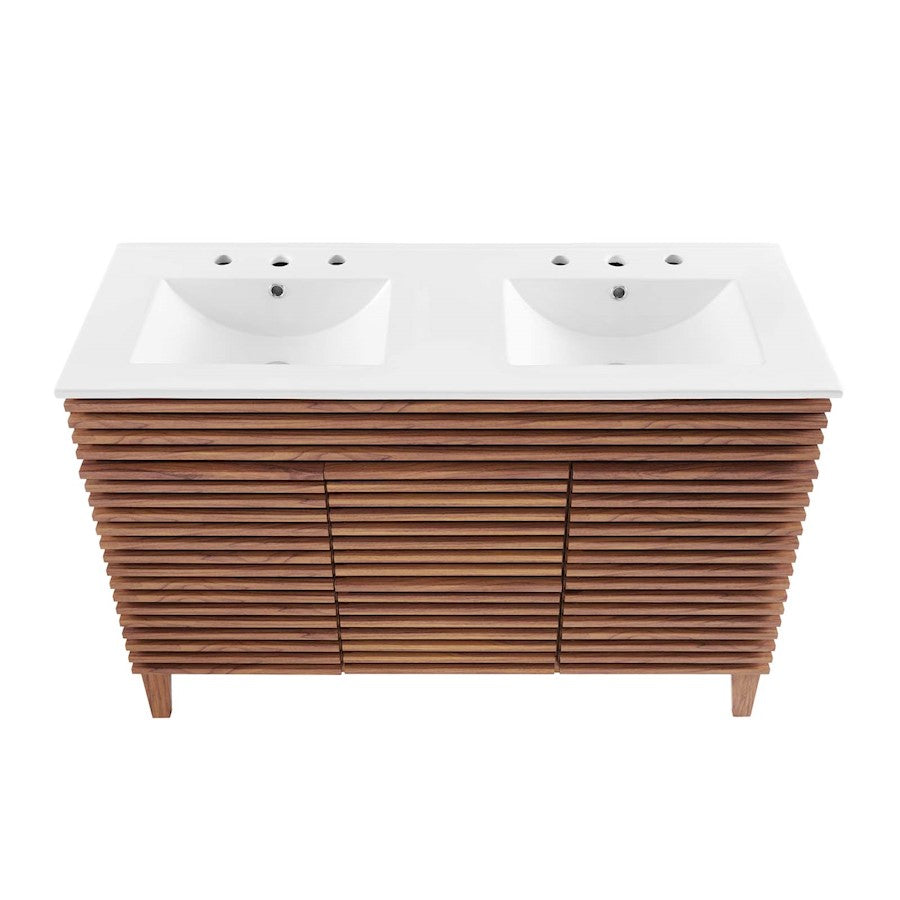 48" Double Sink Bathroom Vanity Light, Walnut White