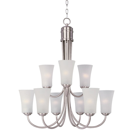 9 Light Chandelier, Satin Nickel