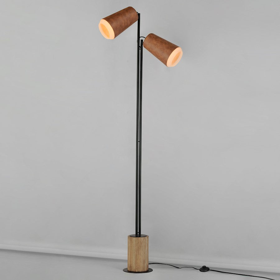 Maxim Lighting Scout 2 Light Floor Lamp, Weathered Wood/Tan Leather