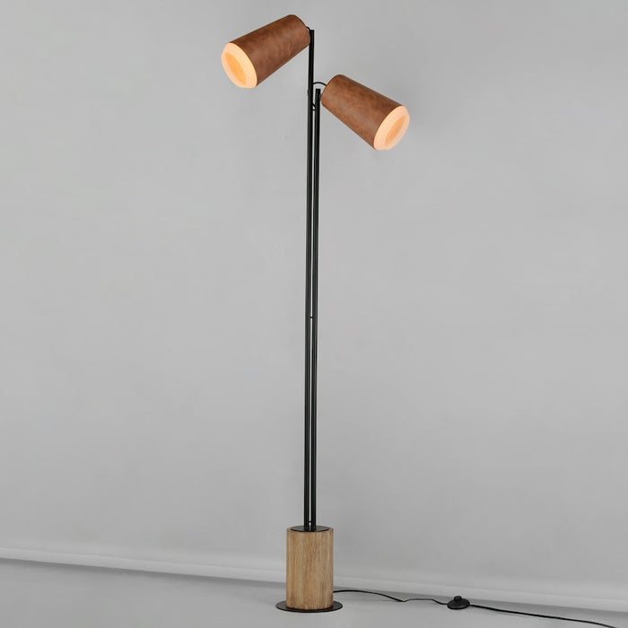 Maxim Lighting Scout 2 Light Floor Lamp, Weathered Wood/Tan Leather