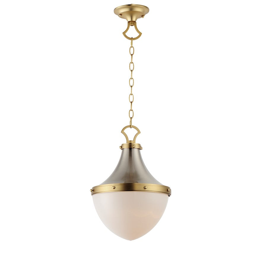 Maxim Lighting Conrad 1 Light 12" Pendant, Nickel/Brass/White - 10384WTSNSBR