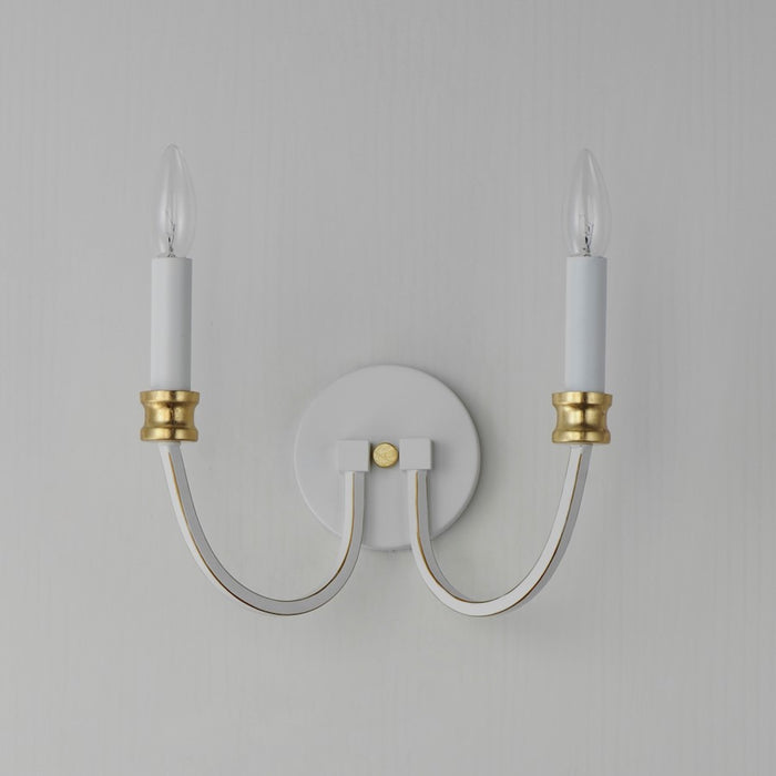 Maxim Charlton 2 Light Wall Sconce, Weathered White/Gold Leaf