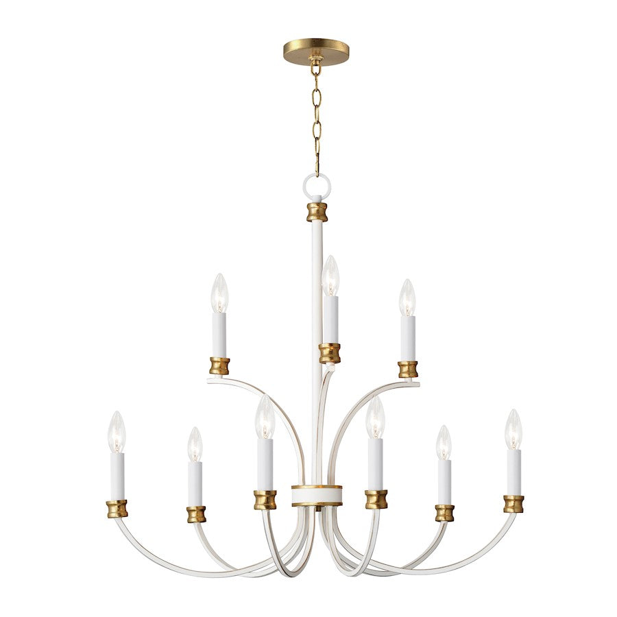 Maxim Charlton 8 Light Chandelier, Weathered White/Gold Leaf - 11377WWTGL