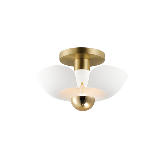 Maxim Lighting Poppy 1 Light 12" Flush Mount, White/Satin Brass - 11390WTSBR