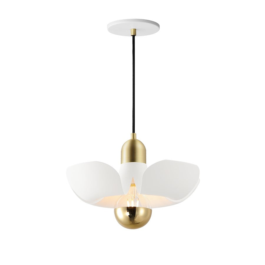 Maxim Lighting Poppy 1 Light 12" Pendant, White/Satin Brass - 11391WTSBR