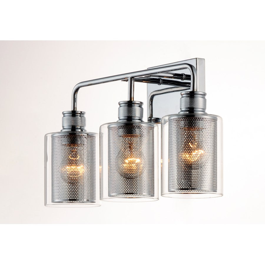 3-Light Bathroom Vanity Light, Polished Chrome/Clear