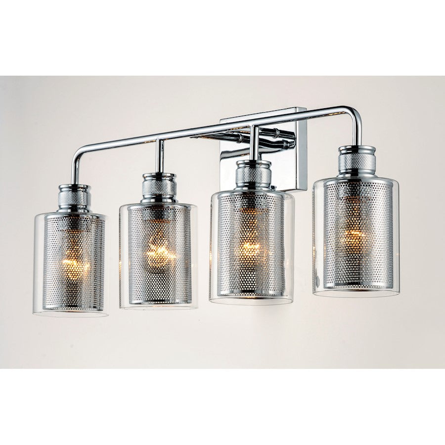 4-Light Bathroom Vanity Light, Polished Chrome/Clear