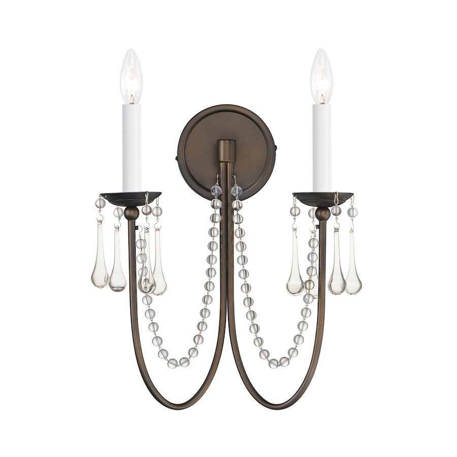 Maxim Lighting Plumette 2 Light Wall Sconce, Bronze/Crystal - 12161CHB-CRY