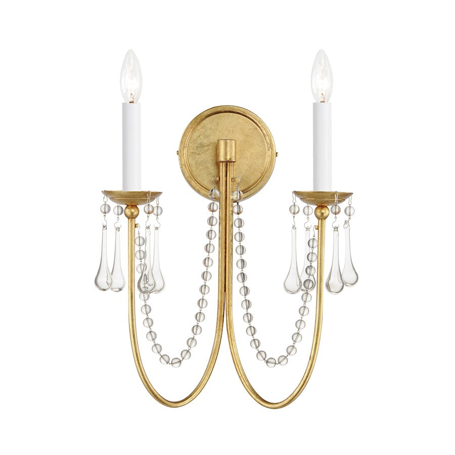 Maxim Lighting Plumette 2 Light Wall Sconce, Gold Leaf/Crystal - 12161GL-CRY