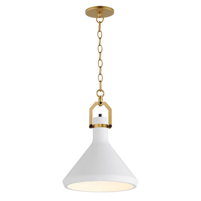 Maxim Lighting Lumi 1 Light 13" White Plaster Pendant, Brass/White - 12383WTSBR