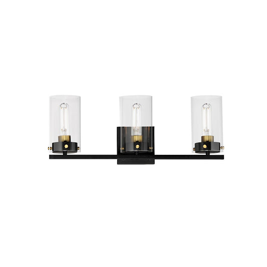 Maxim Lighting Pinn 3 Light Bath Vanity, Black/Satin Brass/Clear - 12403CLBKSBR