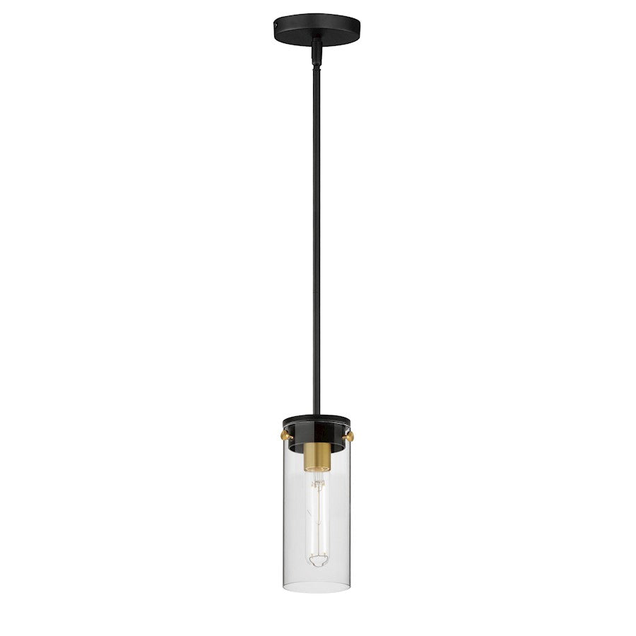 Maxim Lighting Pinn 1 Light Mini Pendant, Black/Satin Brass/Clear - 12406CLBKSBR