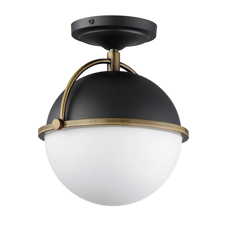 Maxim Duke 1 Light Semi-Flush Mount, Black/Weathered Brass/White - 12410SWBKWBR