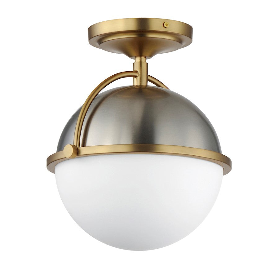 Maxim Duke 1 Light Semi-Flush Mount, Satin Nickel/Brass/White - 12410SWSNSBR