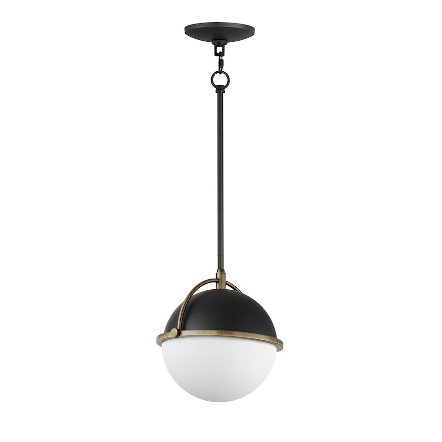 Maxim Duke 1 Light 9" Pendant, Black/Weathered Brass/Satin White - 12411SWBKWBR