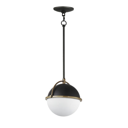 Maxim Duke 1 Light 9" Pendant, Black/Weathered Brass/Satin White - 12411SWBKWBR