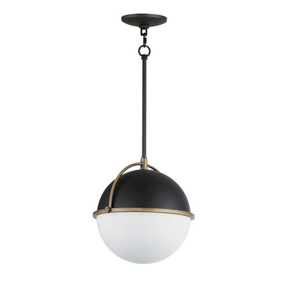 Maxim Duke 1 Light 11" Pendant, Black/Weathered Brass/Satin White - 12412SWBKWBR