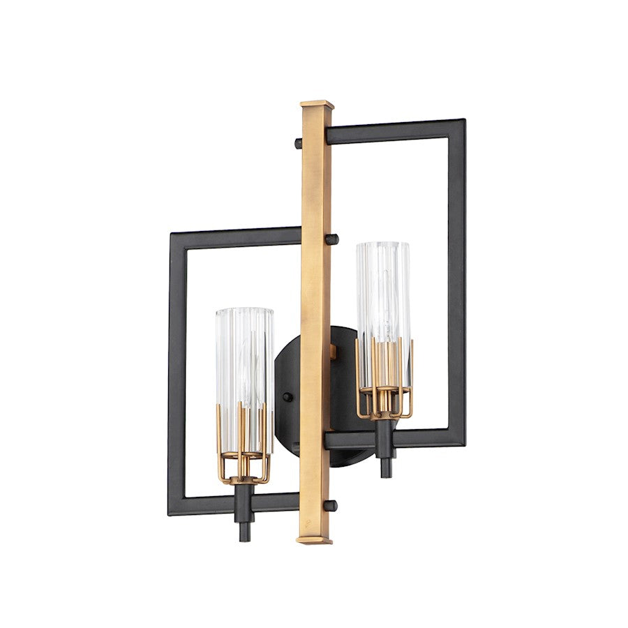 Flambeau 2-Light Wall Sconce, Black/Antique Brass