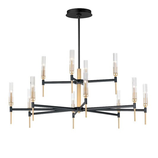 Maxim Flambeau 12 Light, 2 Tier Chandelier, Black/Brass/Clear - 16129CLBKAB