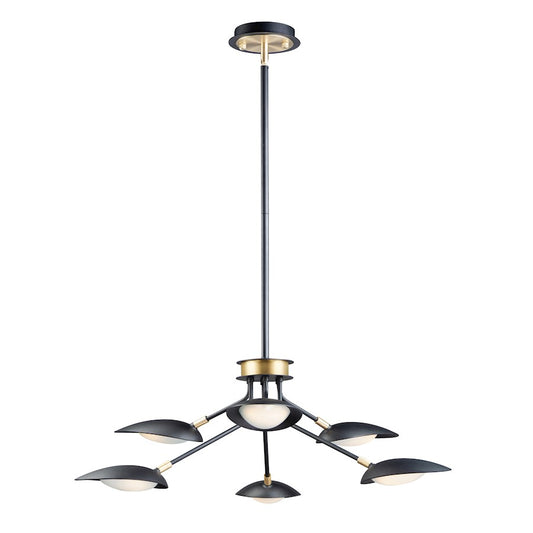 6 Light Pendant, Black/Satin Brass