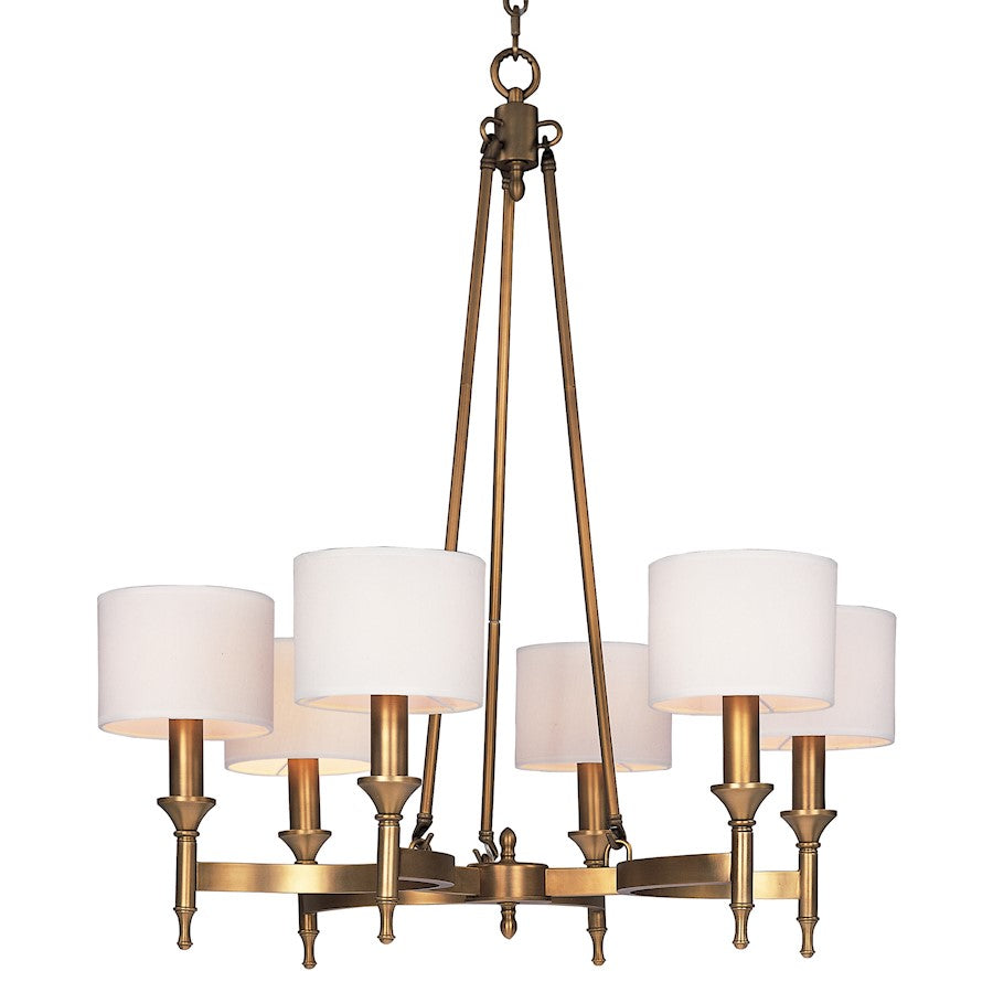 6 Light Chandelier, Natural Aged Brass