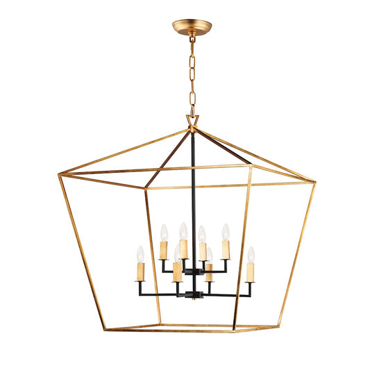 8 Light Chandelier, Gold Leaf