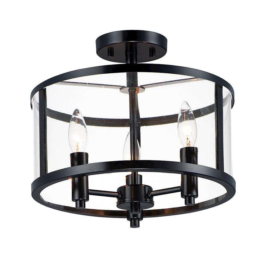 Maxim Lighting Sentinel 3 Light Semi Flush, Black/Clear - 25250CLBK