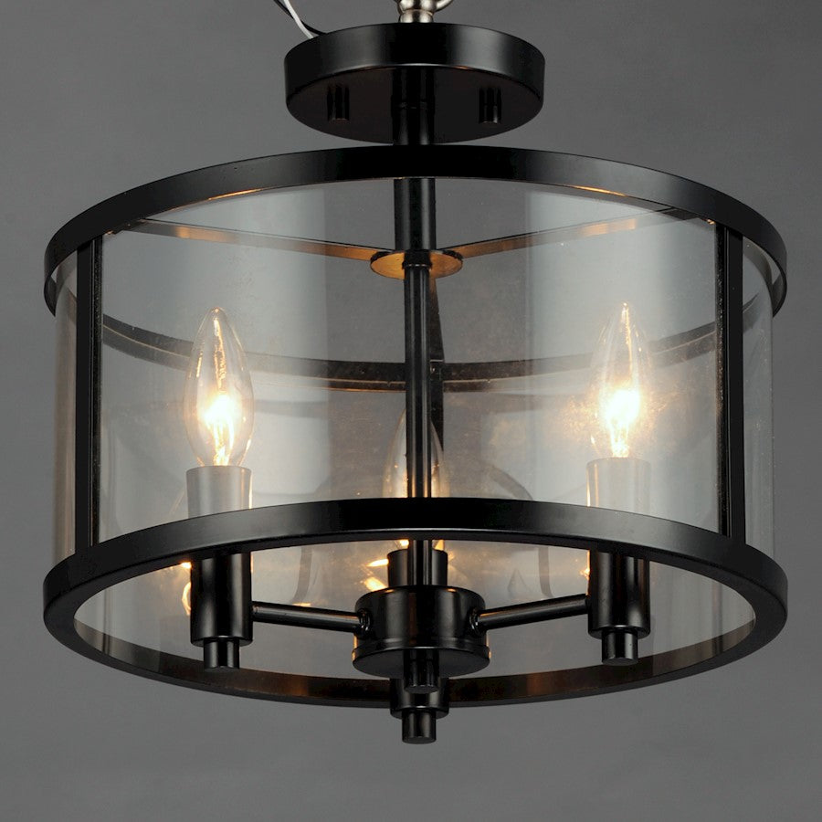 Maxim Lighting Sentinel 3 Light Semi Flush, Black/Clear