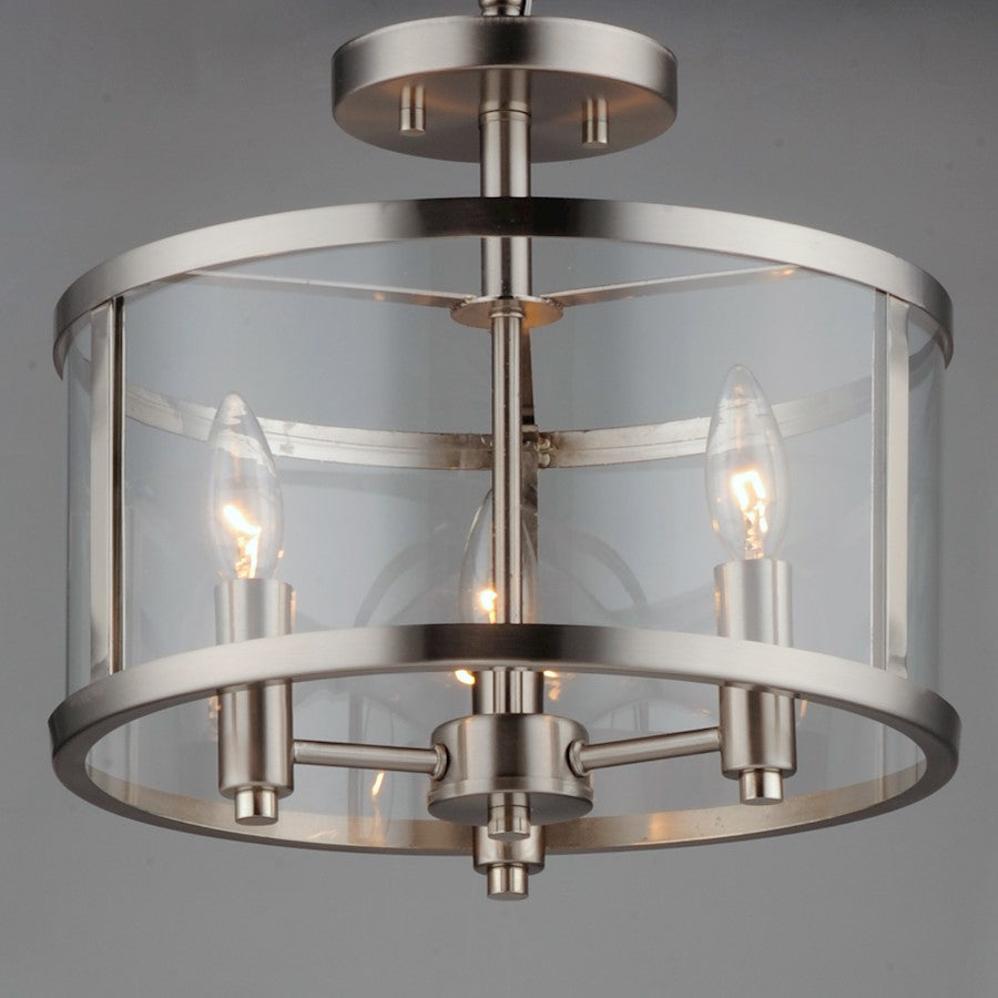 Maxim Lighting Sentinel 3-Light Semi Flush, Satin Nickel/Clear