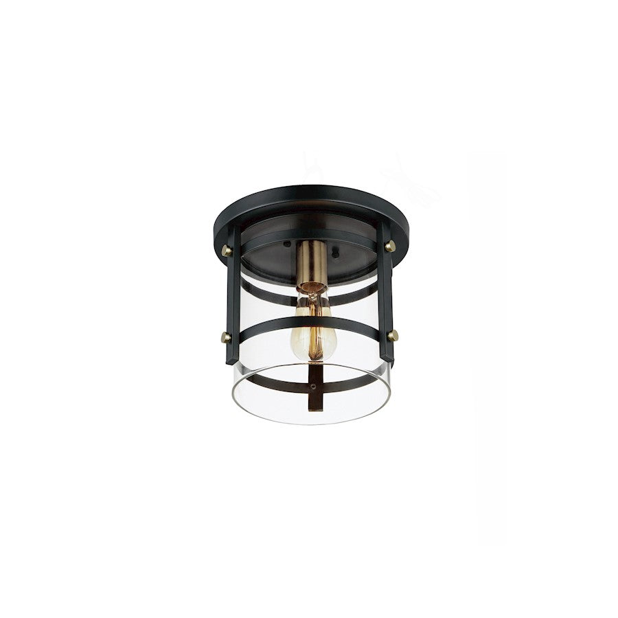 Maxim Lighting Capitol 1-Light Flush Mount, Black/Antique Brass - 2641BKAB