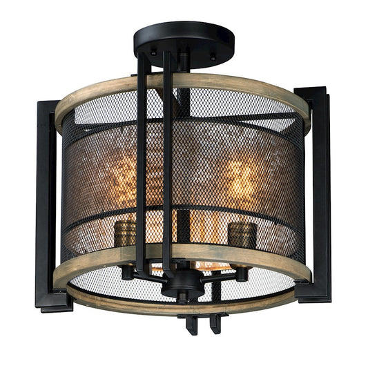 Maxim Lighting Boundry 3-Light Flush Mount, Black/Barn Wood/Brass