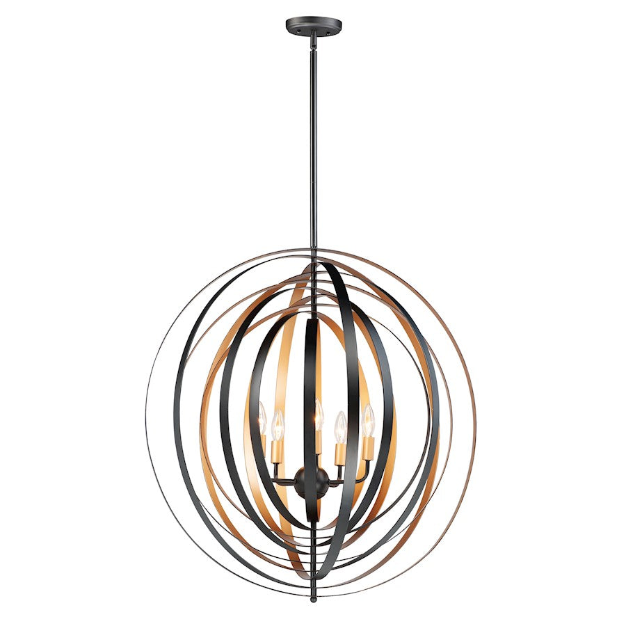 5 Light 30" Pendant, Black/Gold