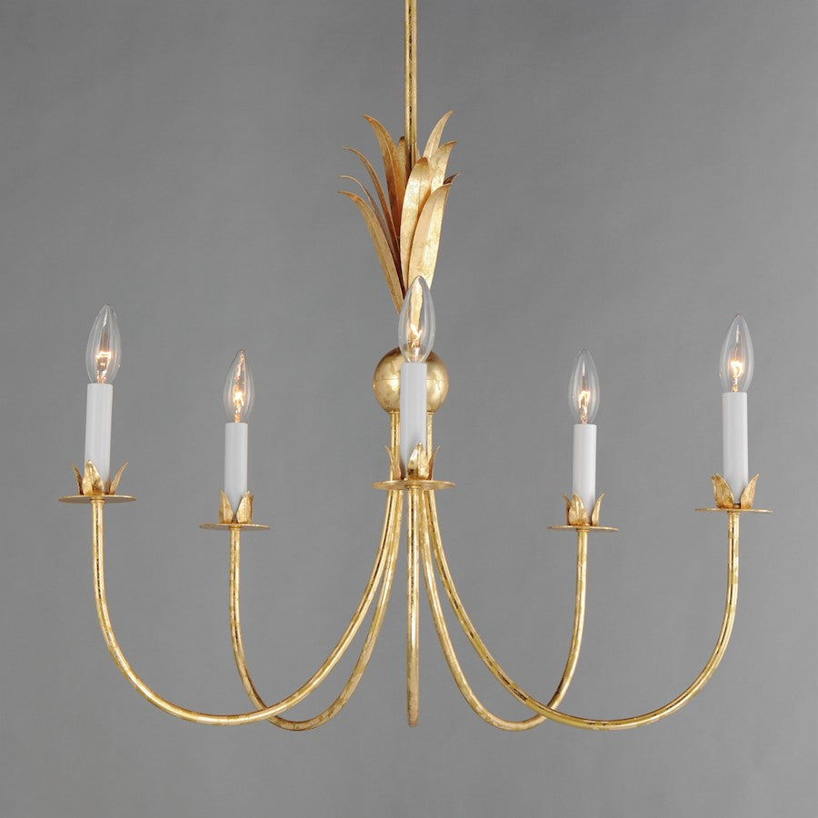 5 Light Chandelier, Gold Leaf